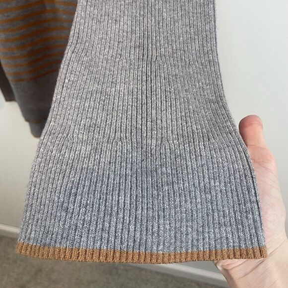 By Anthropologie Gray Tan Off the Shoulder Thick Knit Striped Sweater Size Small - Picture 5 of 8